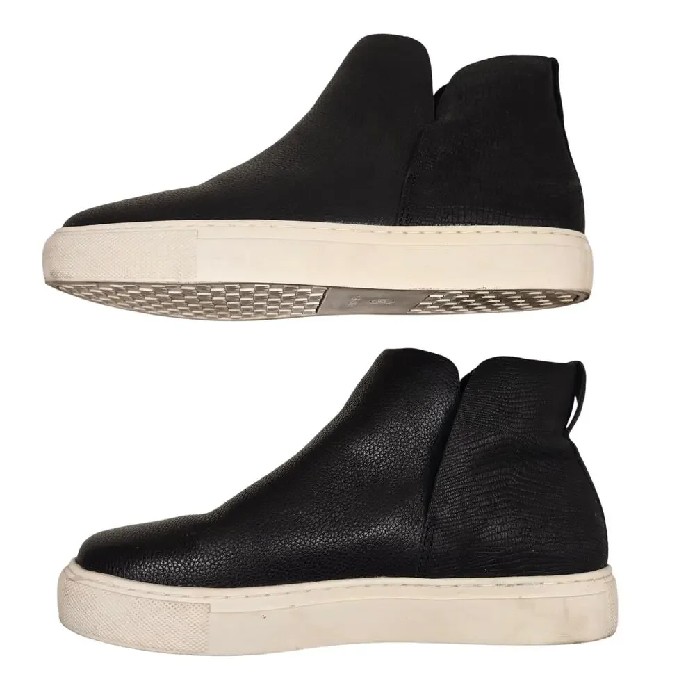 Birdies The Falcon Black Leather Slip-On Sneaker Bootie Hidden Wedge, Size 7.5